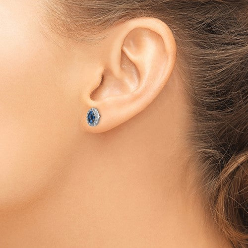 14K Gold 0.40 CTW Sapphire & 0.14 CTW Diamond Oval Cluster Halo Earrings - Elegant Jewelry for Weddings, Parties & Special Occasions