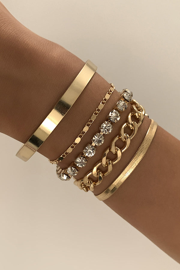 Personalized Geometric Multi-Element Rhinestone Bracelet Set for Women - Elegant Stackable Jewelry for Parties, Weddings & Everyday Wear