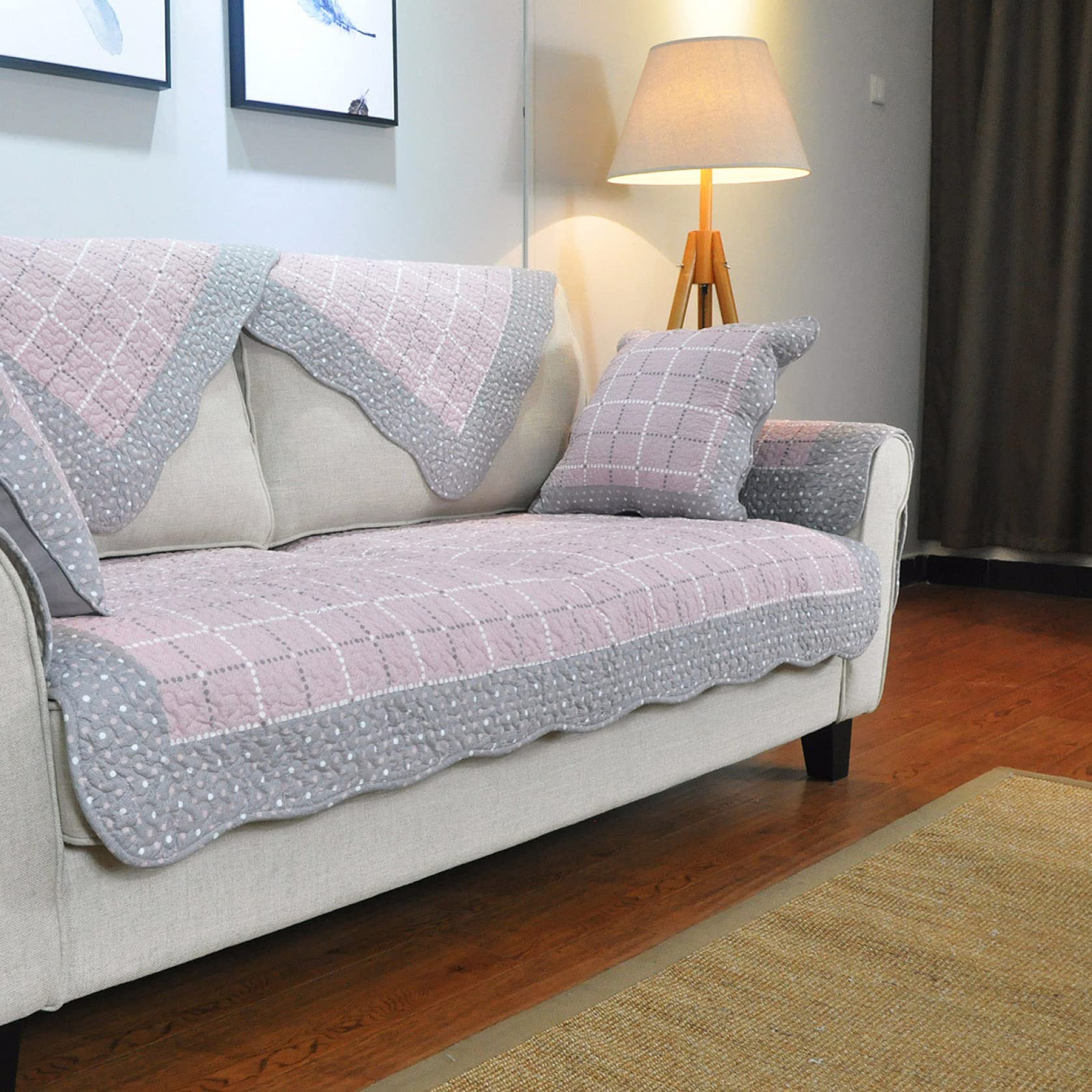 Non-Slip Cotton Sofa Slipcover - U-Shaped Furniture Protector for Couches & Chairs | Skin-Friendly Pet-Friendly Couch Cover for Dogs & Cats | Perfect for Living Room, Family Gatherings & Pet Protection