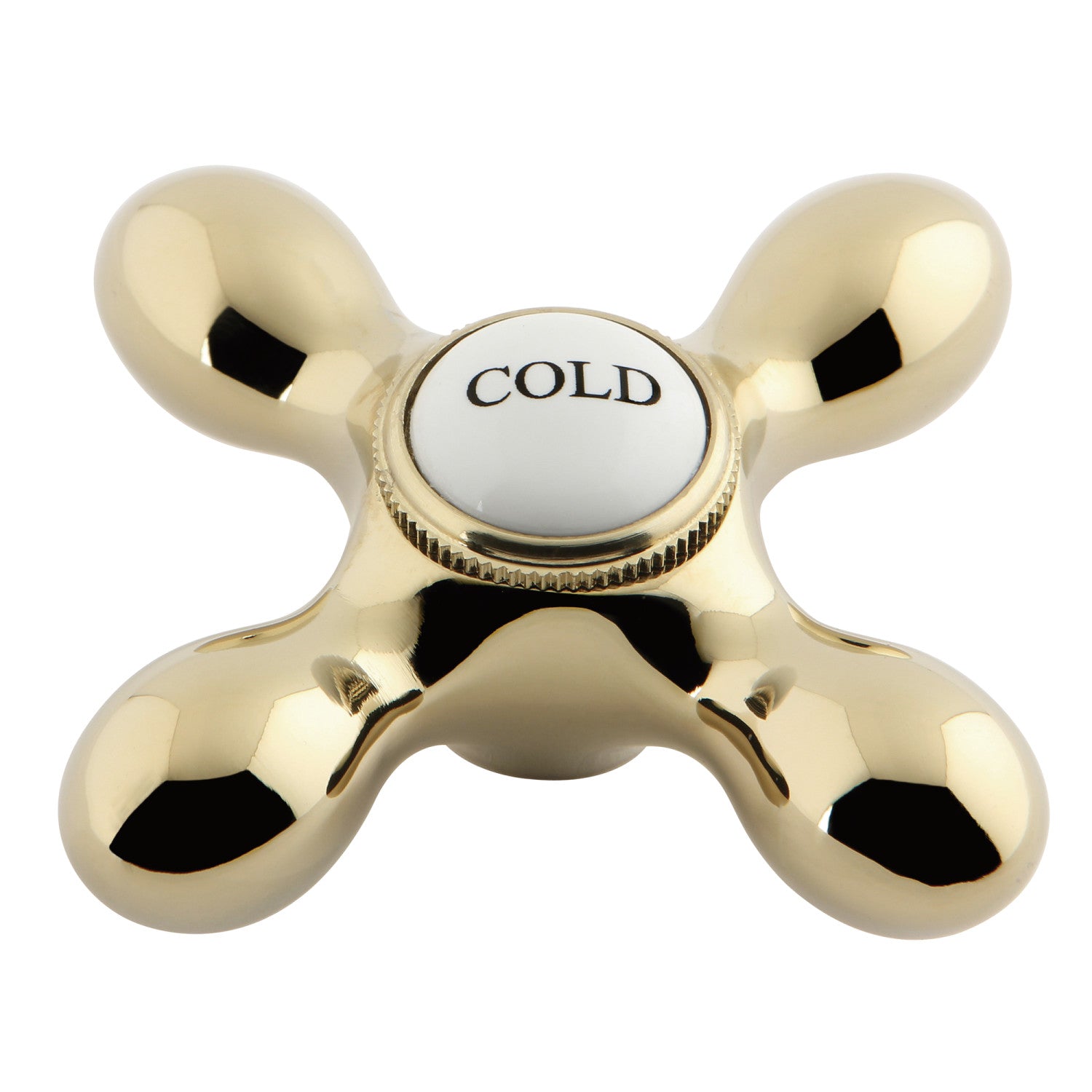 Vintage Aqua AEMX2C Brass Cross Handle for Cold Water - Polished Brass Finish - Perfect for Bathroom & Kitchen Faucet Upgrades