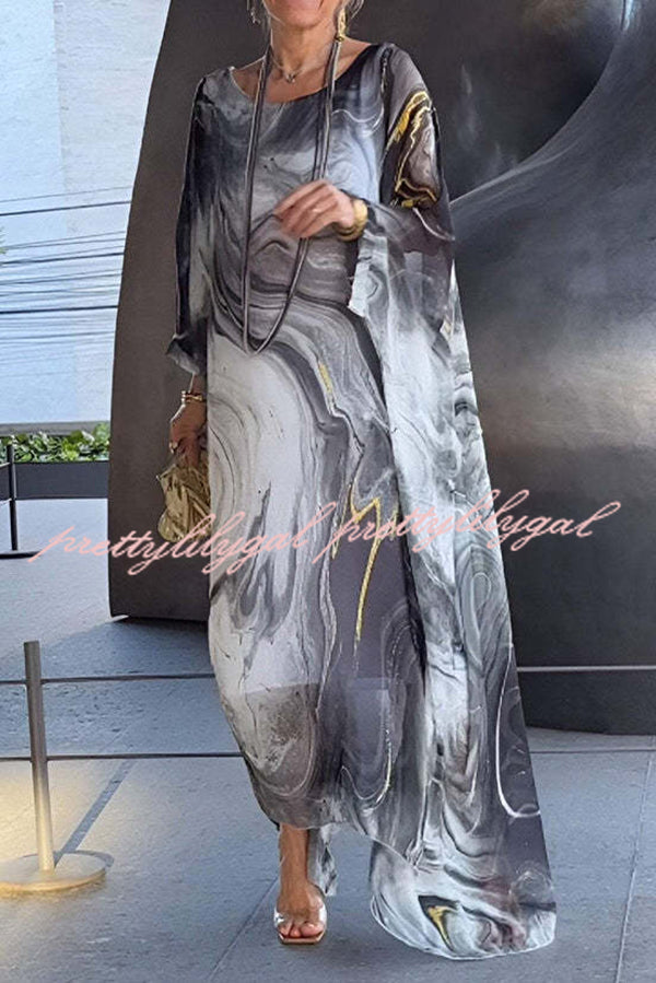 Stylish Printed Crew Neck Loose Maxi Dress for Women - Resort Wear, Beach Vacation & Summer Outfits