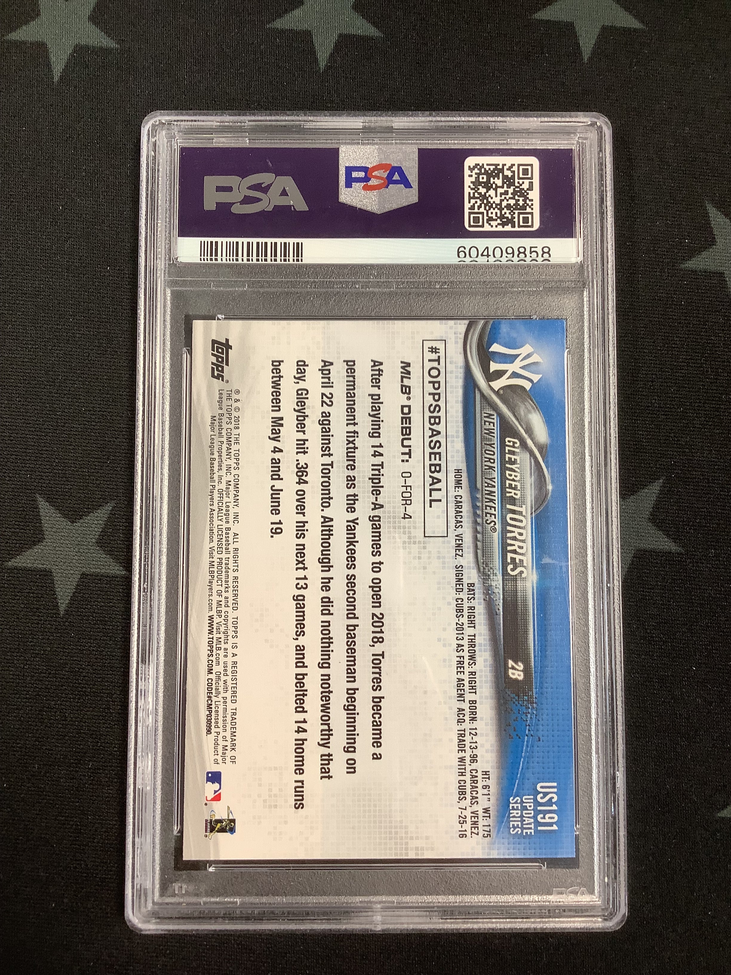 2018 Topps Update Gleyber Torres #US191 PSA Mint 9 Baseball Card - Perfect for Collectors & Sports Memorabilia Displays