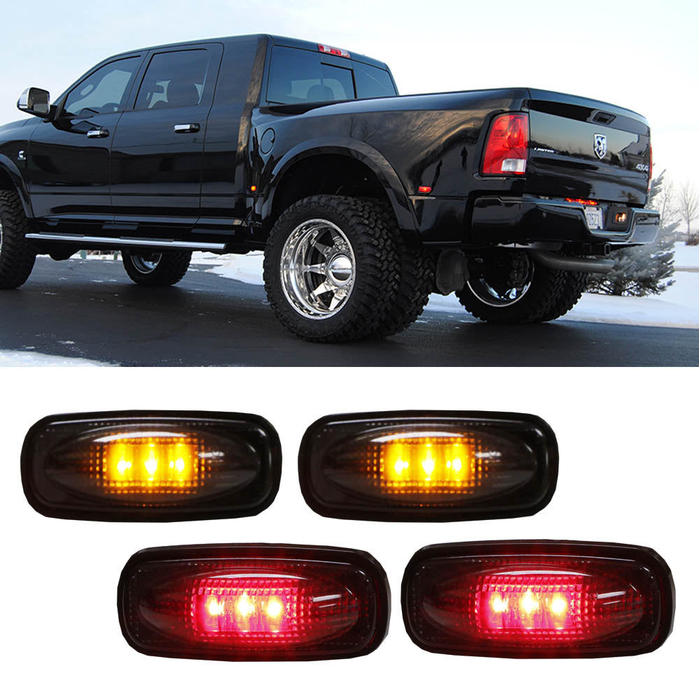 4pc Smoked Lens LED Fender Bed Side Marker Lights (Amber + Red) for Dodge RAM HD - Durable Waterproof Truck Accessories for Night Driving & Off-Road Safety