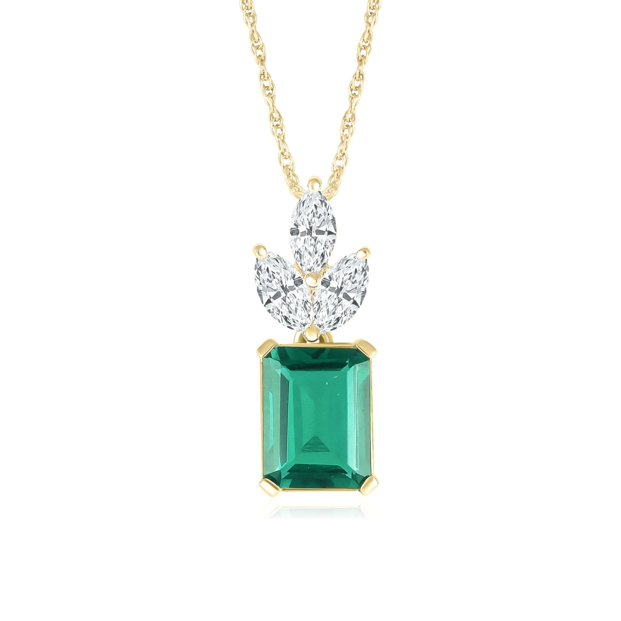 10k Yellow Gold Emerald Pendant with Crown - Elegant Jewelry for Women, Perfect for Gifts, Weddings & Special Occasions