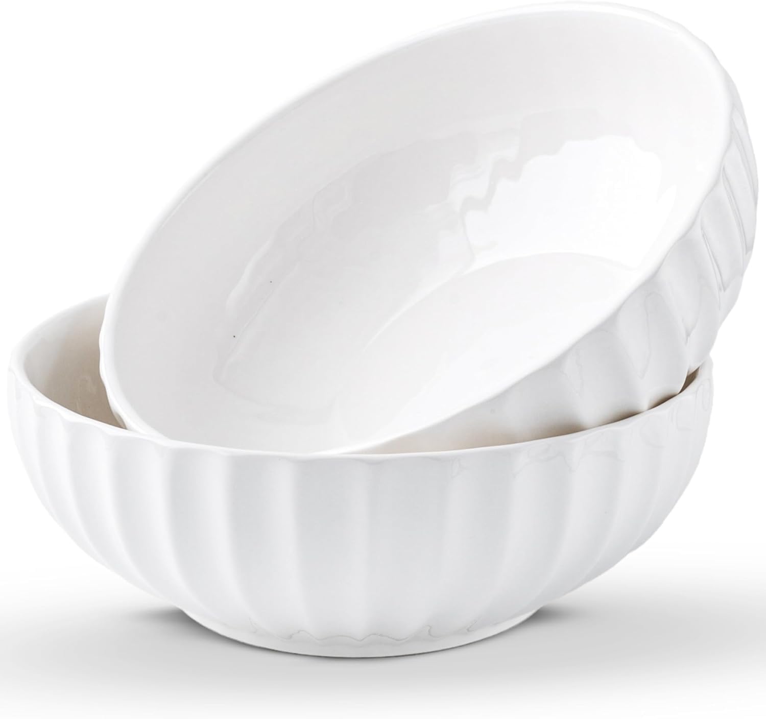 Premium White Ceramic Serving Bowls Set - Large Salad Bowls for Entertaining, Pasta, Fruit & Soup | Extra Large Serving Dishes for Dining & Parties | Elegant Tableware for Restaurants, Family Gatherings & Buffets