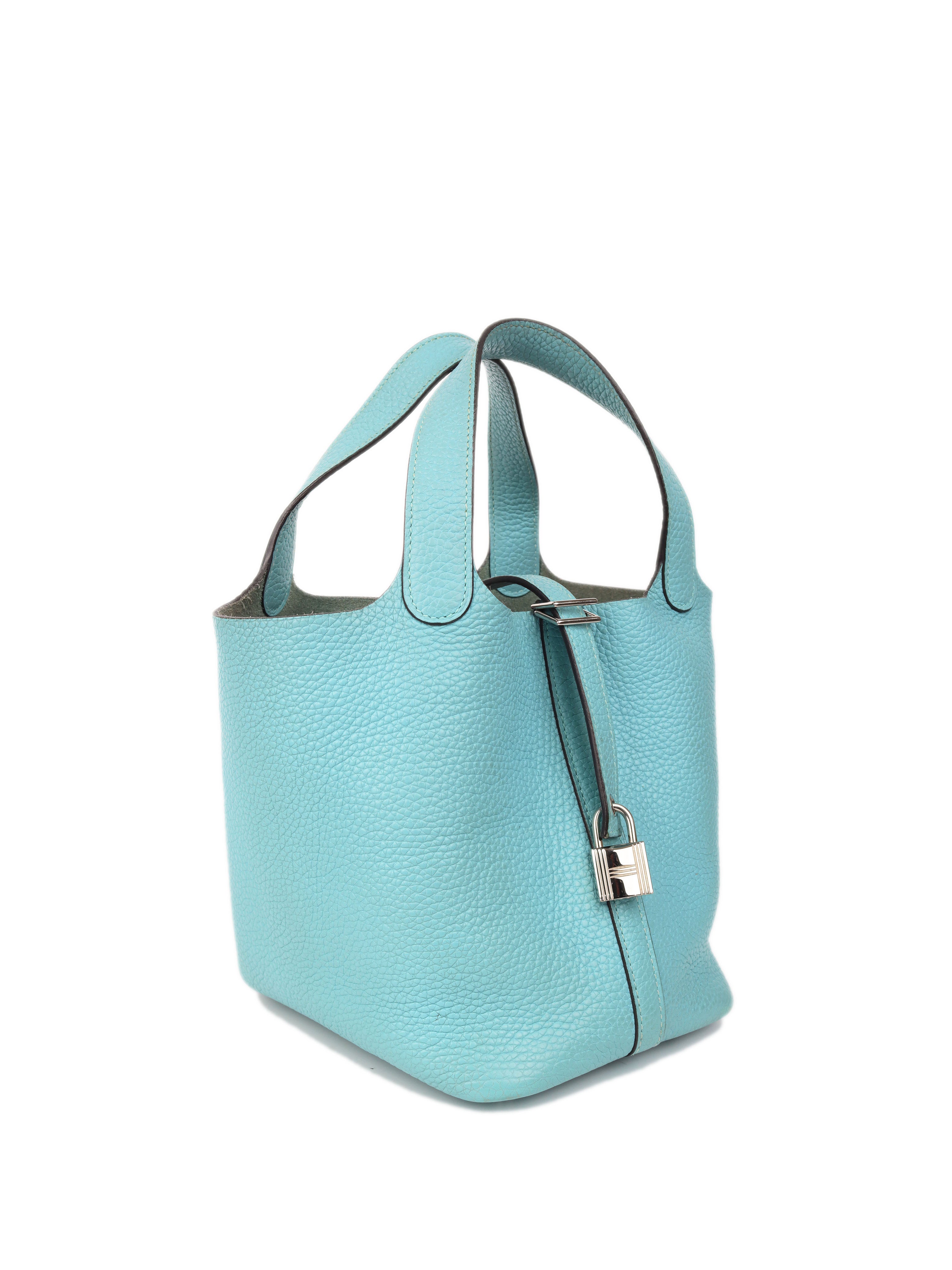 Authentic Hermes Picotin Lock 18 Bag - 3P Bleu Atoll with X Stamp & Palladium Hardware | Luxury Crossbody Tote for Women | Perfect for Everyday Use, Shopping & Travel