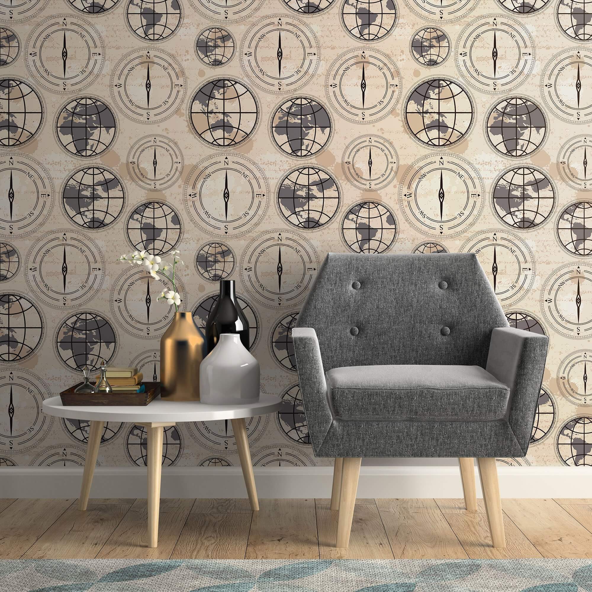 Grey and Beige Peel & Stick Removable Wallpaper - Self-Adhesive Decorative Wall Covering for Bedroom, Living Room, Office & Nursery - Easy to Install & Remove - Pattern 3503