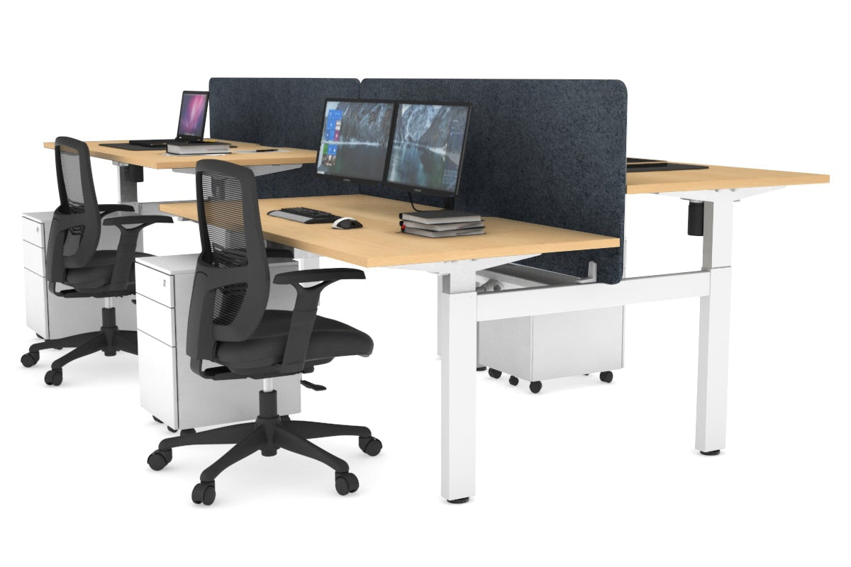 Adjustable 4-Person H Bench Workstation - White Frame (1400L x 800W) | Ergonomic Office Desk for Team Collaboration & Workspace Efficiency