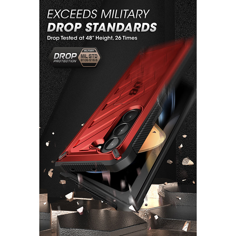 Samsung Galaxy Z Fold 5 Case with Kickstand & Screen Protector - Unicorn Beetle Pro Series, Shockproof Metallic Red | Perfect for Work, Travel & Everyday Protection