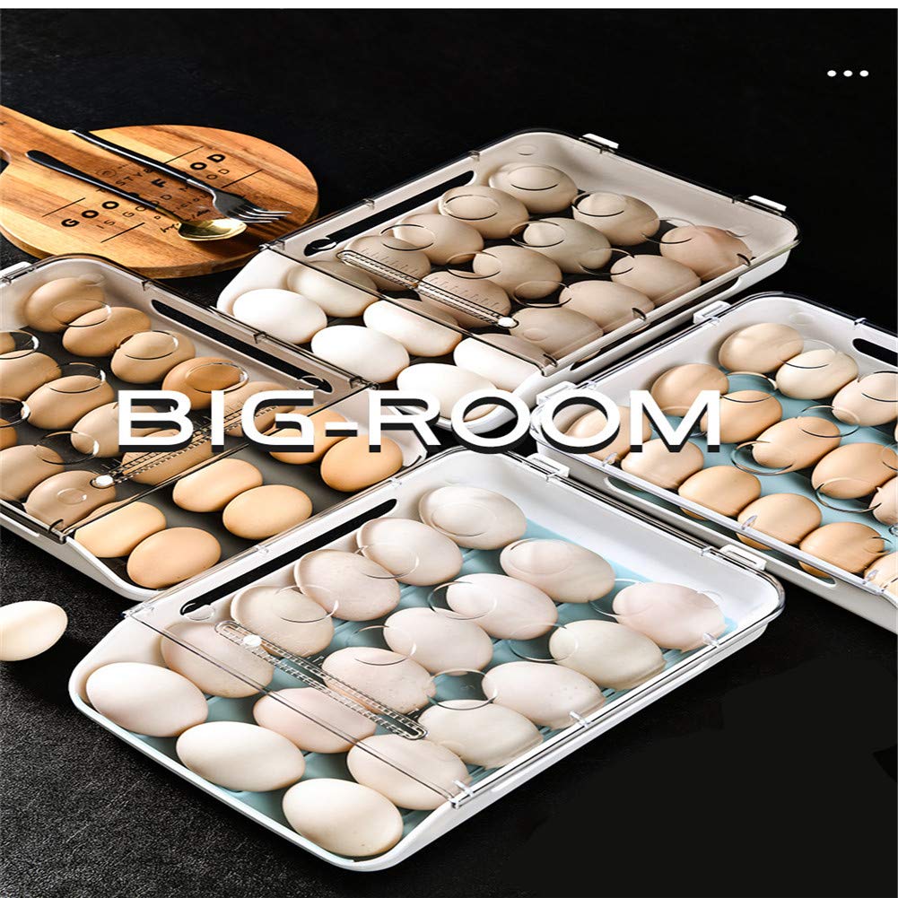 21-Grid Auto-Scrolling Refrigerator Egg Holder - Stackable Anti-Slip Clear Plastic Deviled Egg Storage Tray | Perfect for Kitchen Organization, Easter Decor & Party Serving