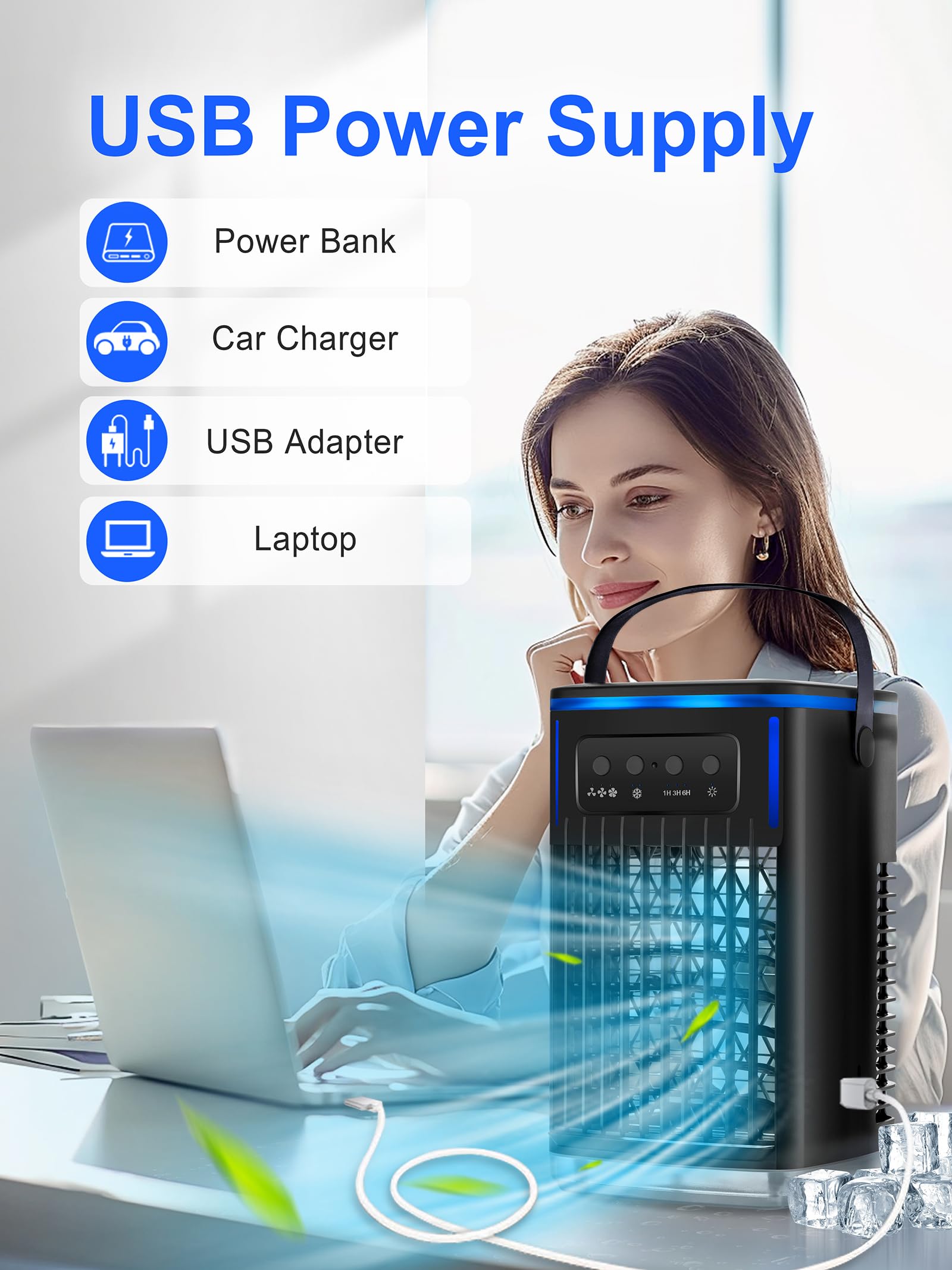 KEDESY Portable Air Conditioner Fan - 1500ml Evaporative Mini Cooler with 3 Speeds & 1-6H Timer, Personal Air Cooler with Humidifier for Room, Bedroom, Office, Camping - Black (Ideal for Summer, Hot Weather & Small Spaces)