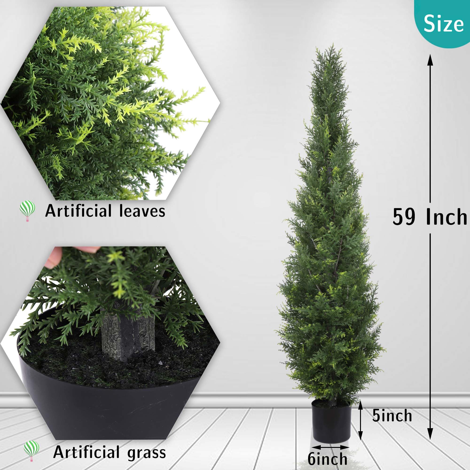 5FT Artificial Cedar Topiary Trees - Set of 2 Potted Fake Cypress Trees, Faux Evergreen Plants for Home, Porch, Garden Decor | Indoor & Outdoor Decoration, Wedding & Party Centerpieces