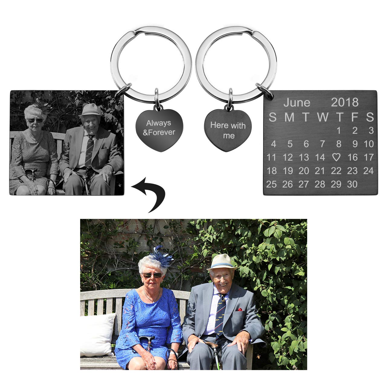 Personalized Stainless Steel Heart Tag Pendant Keychain - Custom Photo & Text Engraved - Valentine's Anniversary Birthday Gift for Couples - Perfect for Jewelry, Key Rings & Keepsake Gifts