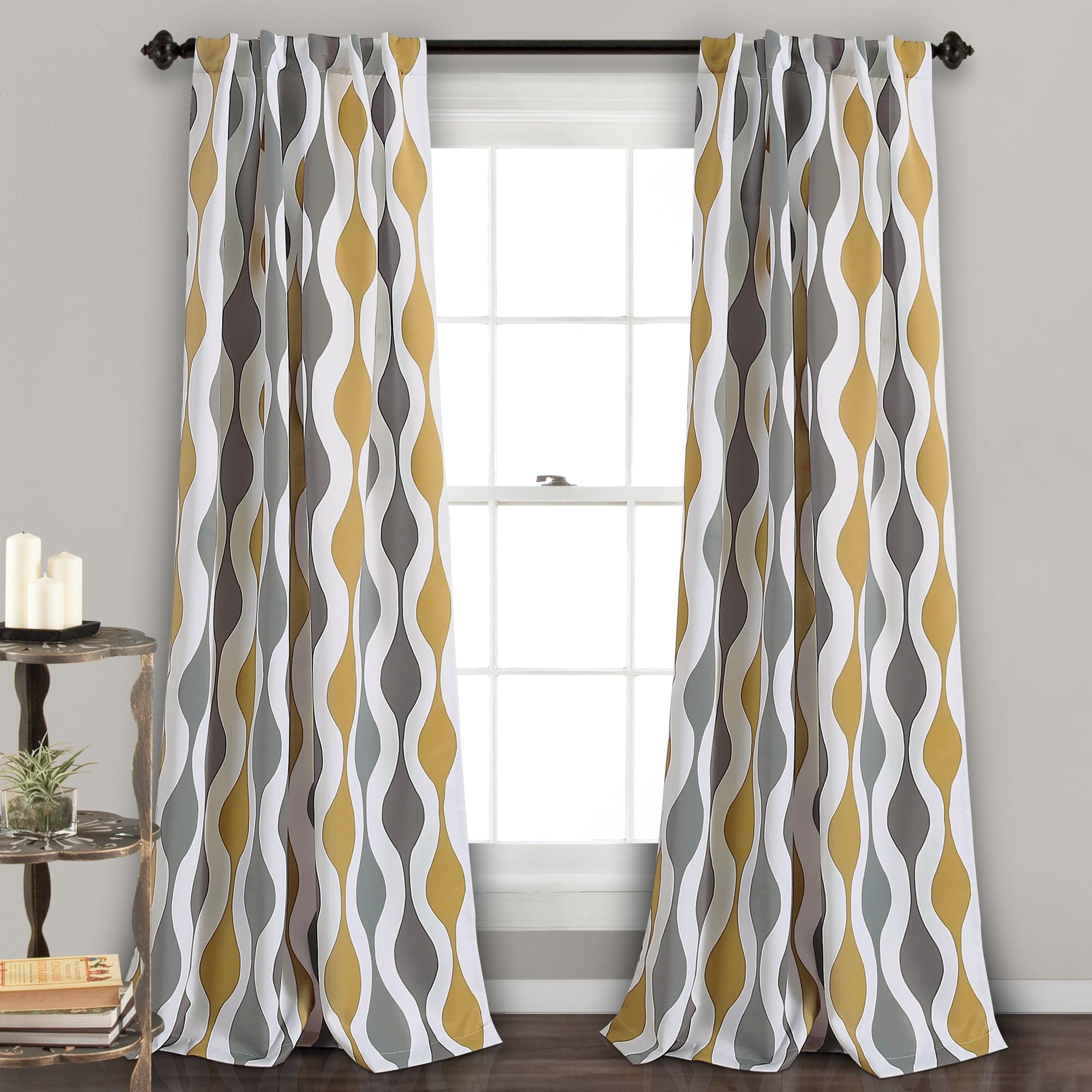 Mid Century Modern Geometric Light Filtering Window Curtains - Set of 2 Panels for Living Room & Bedroom | Sun Protection & Privacy Sheer Drapes
