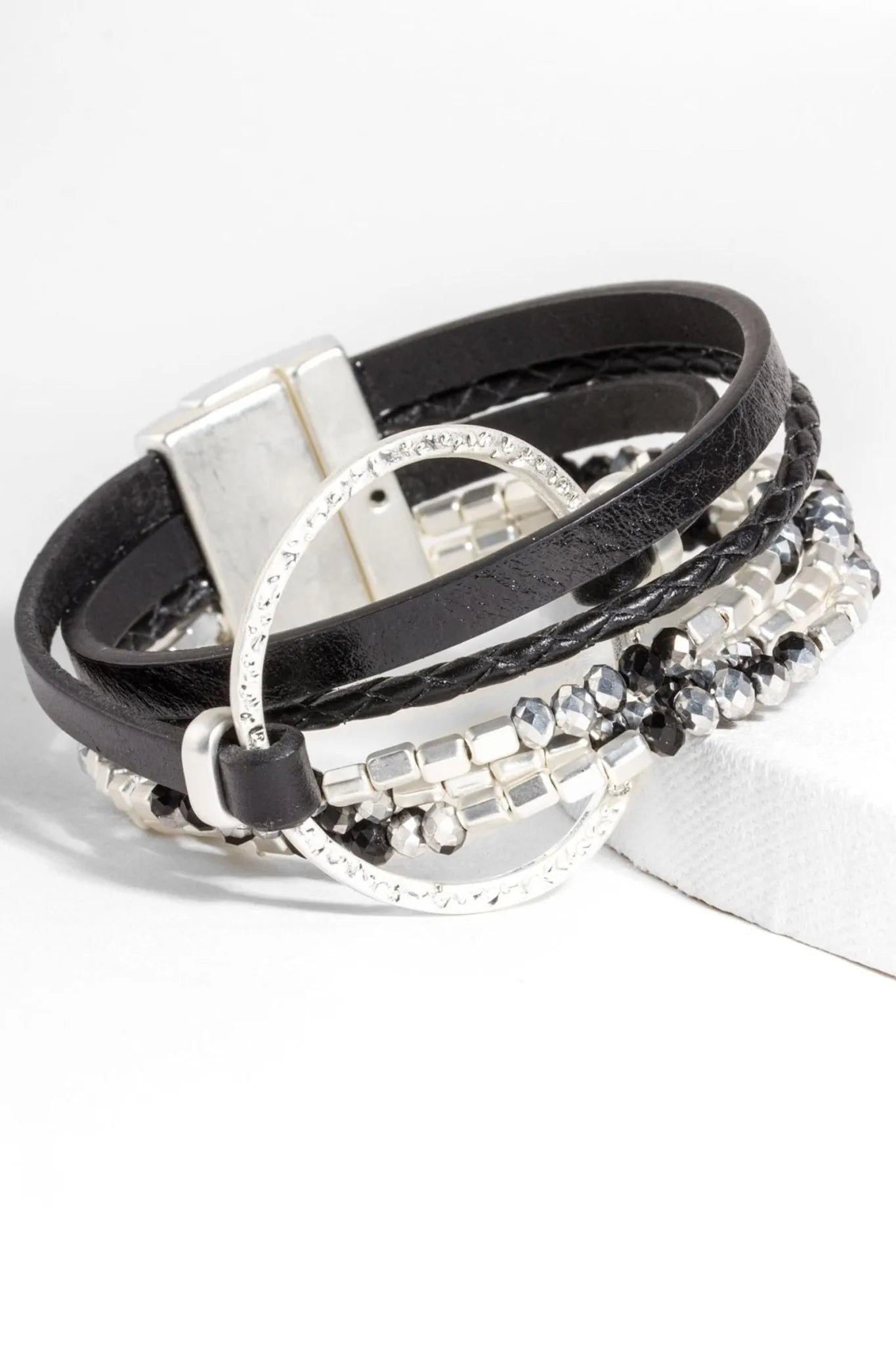 Elegant Leather Beaded Crystal Circle Bracelet for Women - Boho Chic Jewelry for Parties, Weddings & Everyday Wear