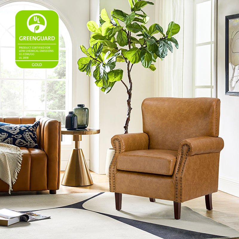 Luna Faux Leather Armchair - Modern PU Leather Accent Chair for Living Room, Bedroom & Office - Comfortable Mid-Century Style Lounge Chair with Sturdy Metal Legs