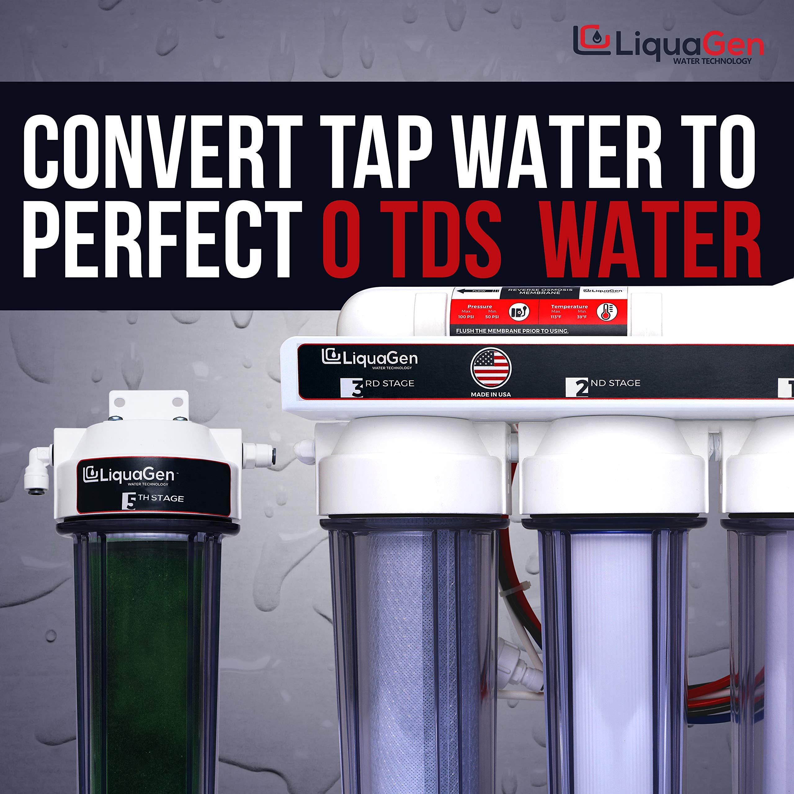 LiquaGen 100 GPD Super Flow Reverse Osmosis Deionization (RODI) Water Filtration System | Ultra Pure Water Softener for 0 TDS/PPM | Aquarium Water Purification System | Perfect for Fish Tanks, Hydroponics & Home Brewing