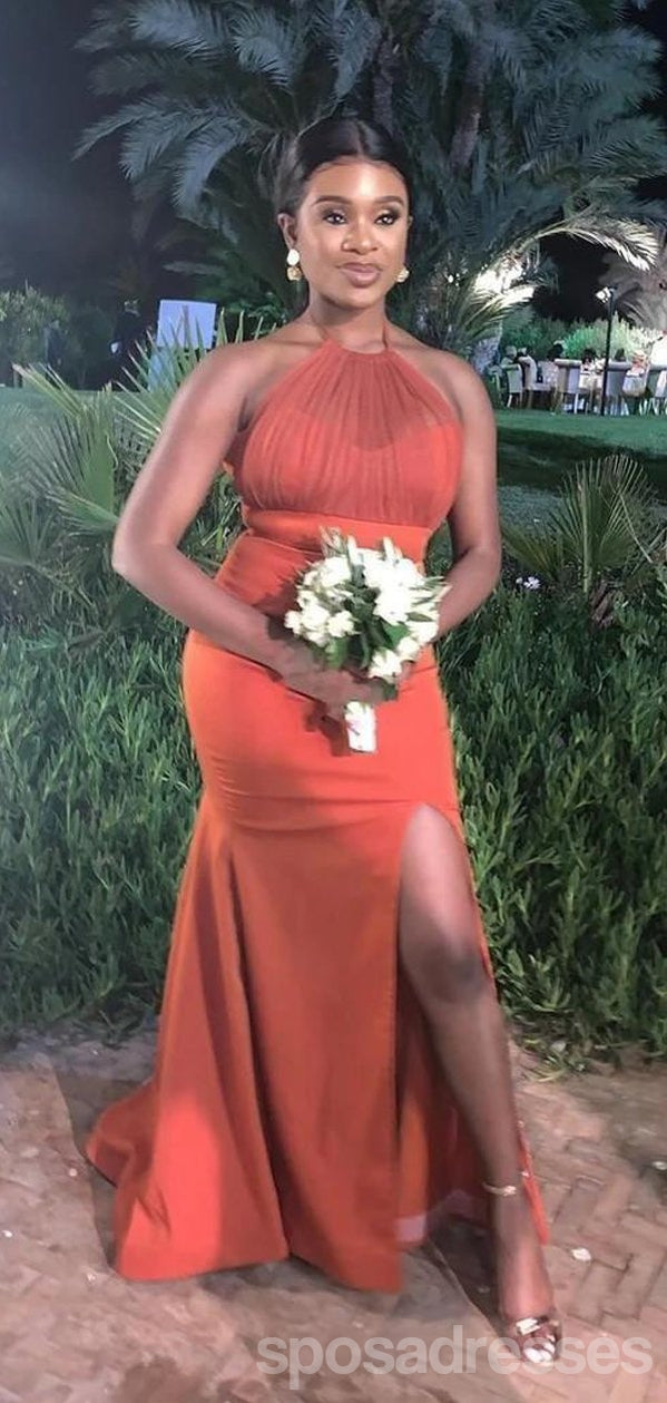 Elegant Mermaid Sleeveless Halter Side Slit Long Bridesmaid Dresses - WG822 | Perfect for Weddings, Proms & Formal Events