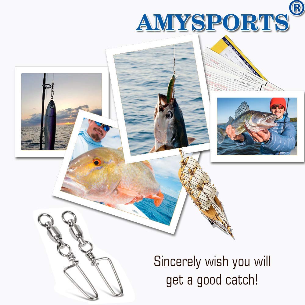 AMYSPORTS High Strength Fishing Snap Swivels with Ball Bearing - Stainless Steel Saltwater Corrosion Resistant Barrel Swivels for Freshwater & Saltwater Fishing - Ideal for Bass, Trout, and Deep Sea Angling