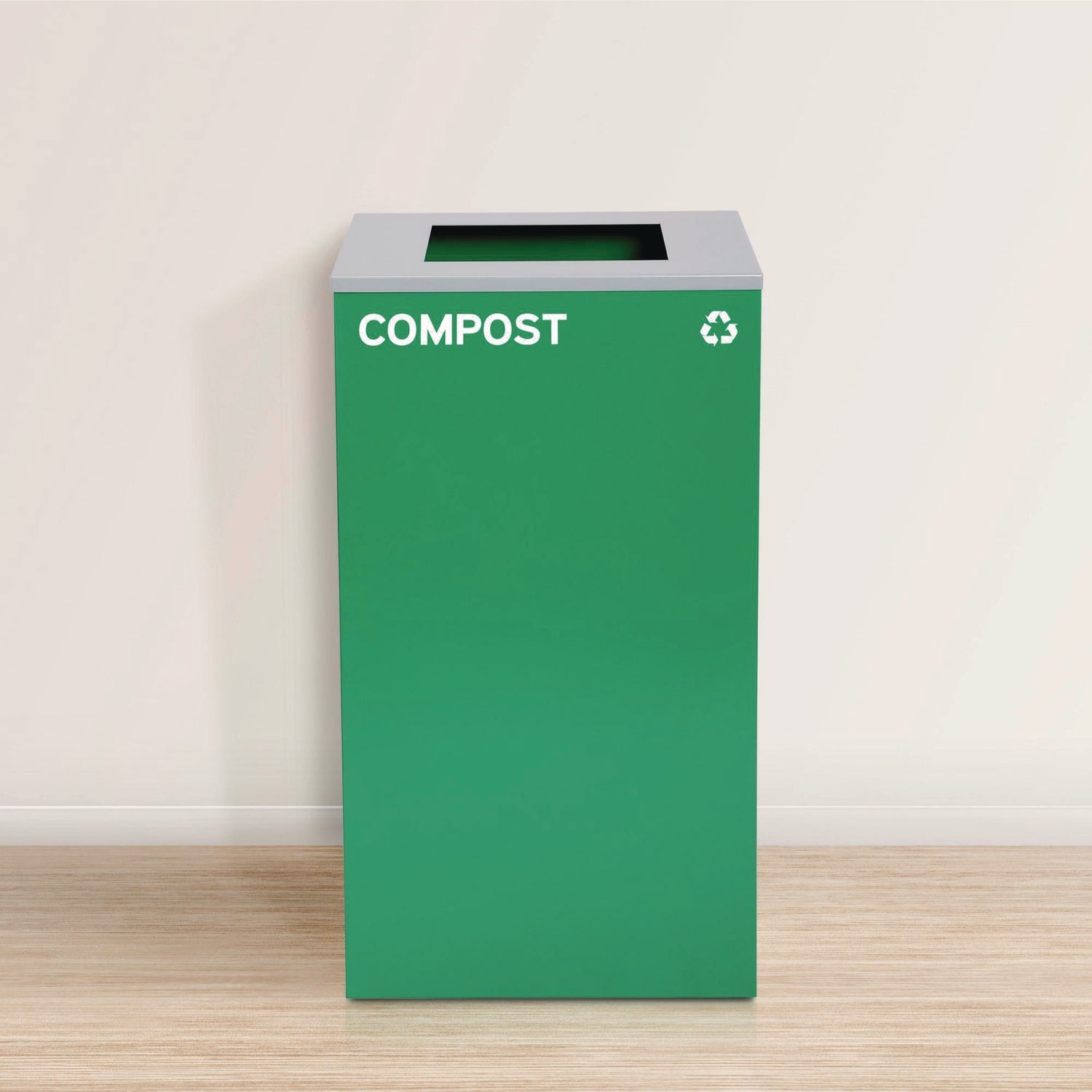 Alpine Industries 29 Gallon Steel Trash Can & Recycling Bin Set - Green Compost Bin & Black Garbage Can with Square Lids for Kitchen, Office, or Outdoor Waste Management