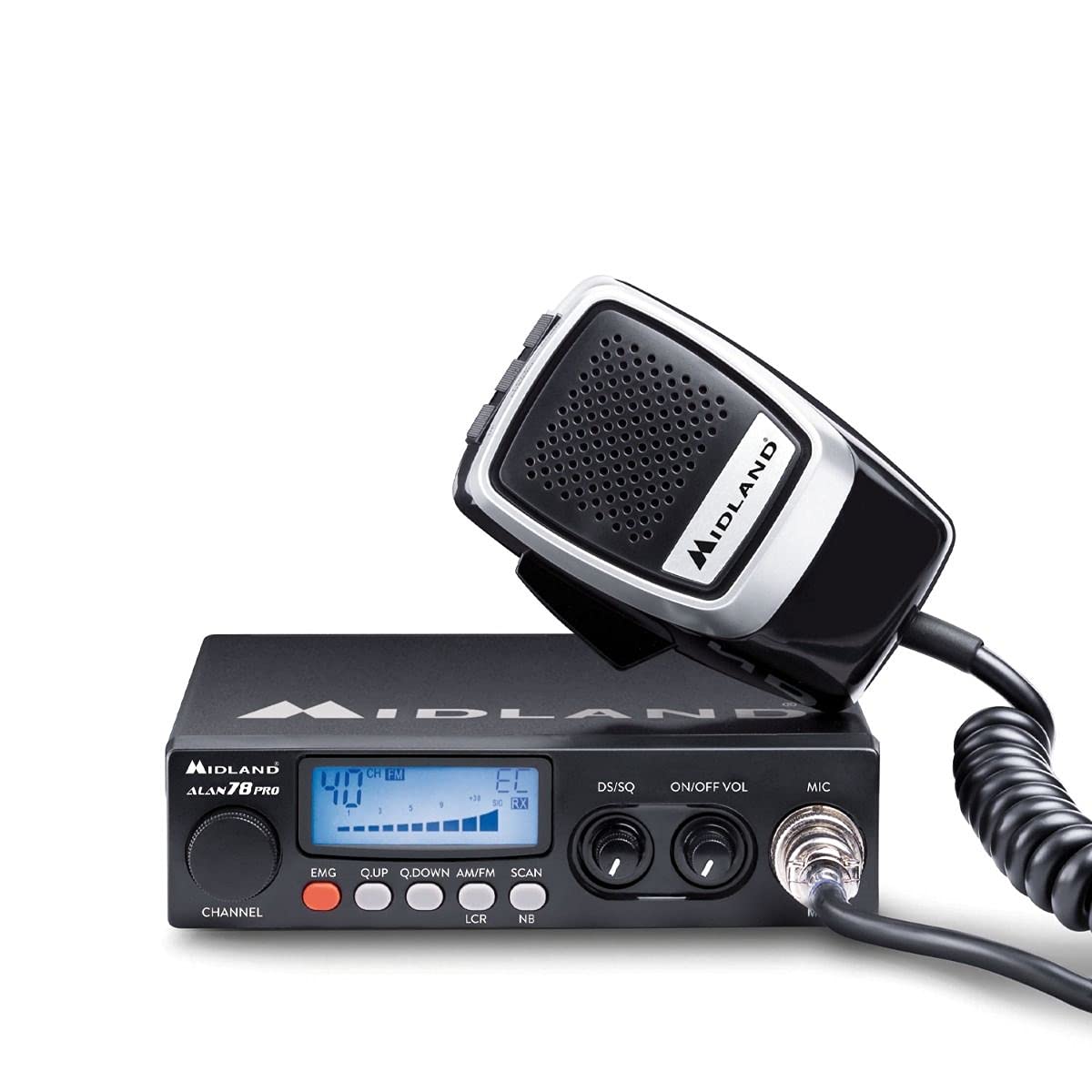 Midland ALAN 78 PRO CB Radio - 40-Channel Multiband Frequencies with LCD Blue Backlit Display | SCAN Function, Digital Squelch & Noise Blanker | 6-Pin Microphone Connector & External S Meter Socket | Perfect for Truckers, Off-Road Adventures & Emergency Communication
