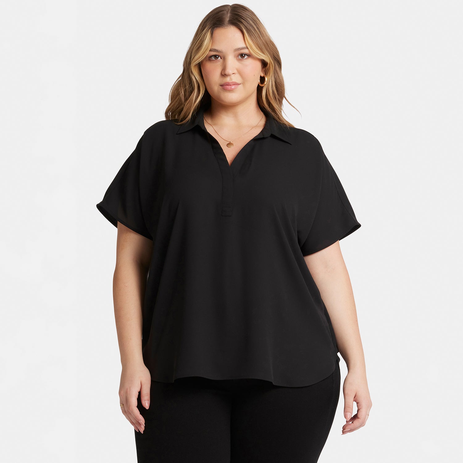 Becky Plus Size Short Sleeve Blouse for Women - Black | Comfortable Casual Top for Work & Everyday Wear