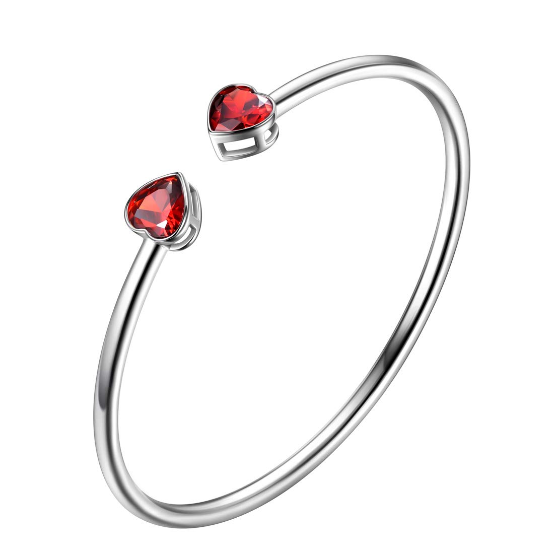 Birthstone Double Heart Adjustable Bracelet - Silver Plated Open Bangle with Personalized Birth Stones | Meaningful Birthday Gift for Women & Girls | Perfect for Anniversaries, Mother's Day & Special Occasions