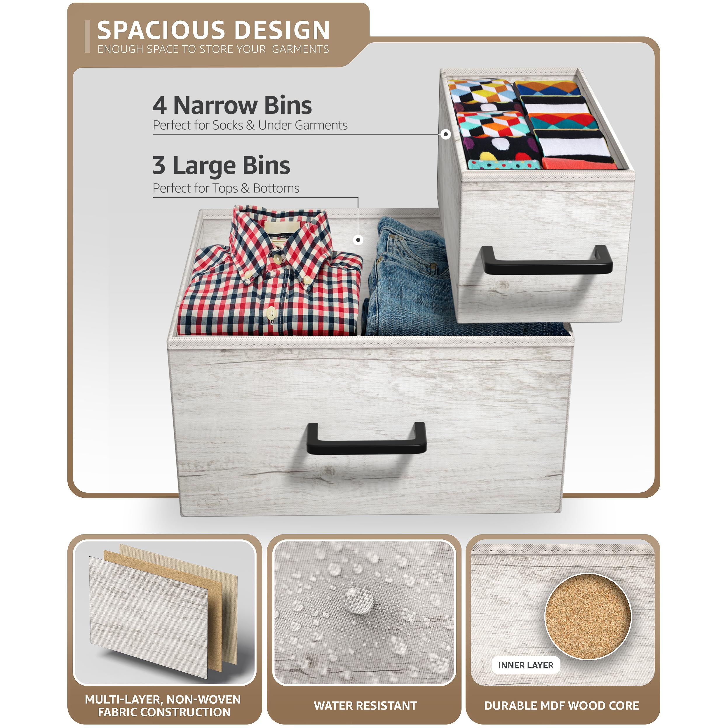 Sorbus 7-Drawer Dresser Organizer with Faux Wood Finish - Sturdy Steel Frame & Wood Top Storage Chest for Clothes, Bedding & Accessories - Perfect for Bedroom, Closet, Dorm Room or Entryway Organization - Easy Pull Fabric Bins for Quick Access