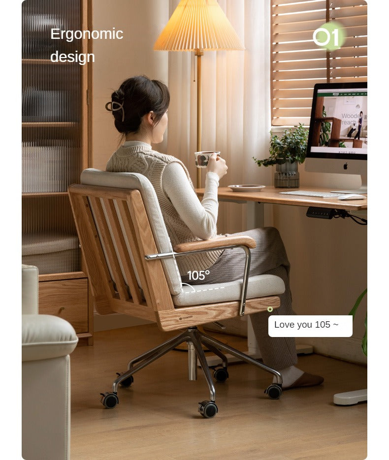 Premium Oak Solid Wood Office Chair with Lumbar Support - Ergonomic Design for Home & Office Workspaces, Conference Rooms, and Study Areas