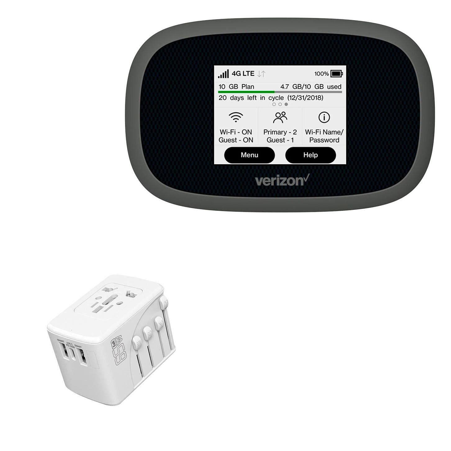 BoxWave 65W International PD Wall Charger & USB Adapter for Verizon Jetpack MiFi 8800L - Fast Charging Power Converter with 3 Ports (Winter White) | Perfect for Travel, Business Trips & International Use