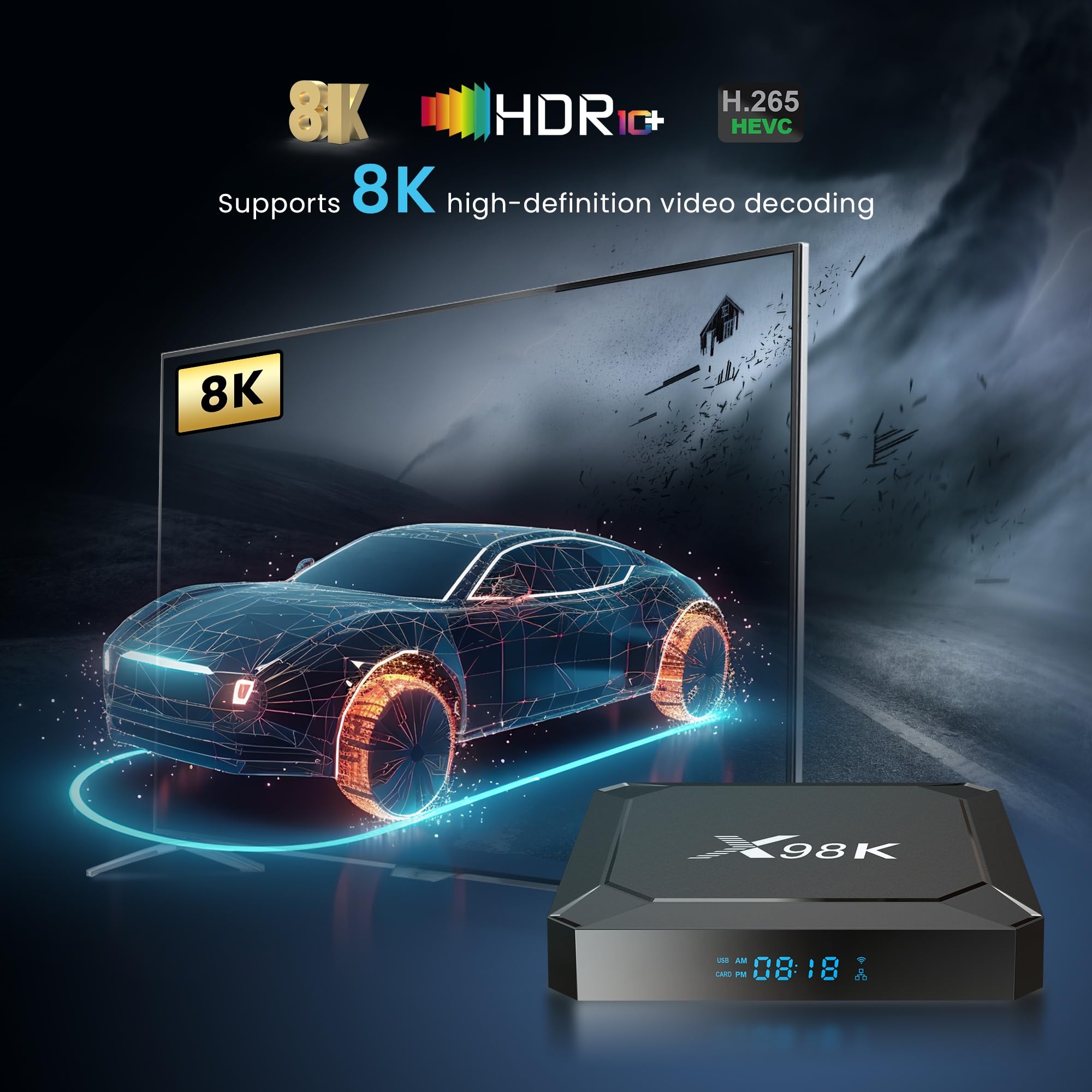 Sidiwen X98K Android 13.0 TV Box - 2GB RAM 16GB ROM, RK3528A Quad-Core Processor, Dual-Band Wi-Fi (2.4G/5G), 8K Ultra HD, Bluetooth 5.0, 100M LAN, USB 3.0, HDR10 Support - Perfect for Streaming, Gaming & Home Entertainment