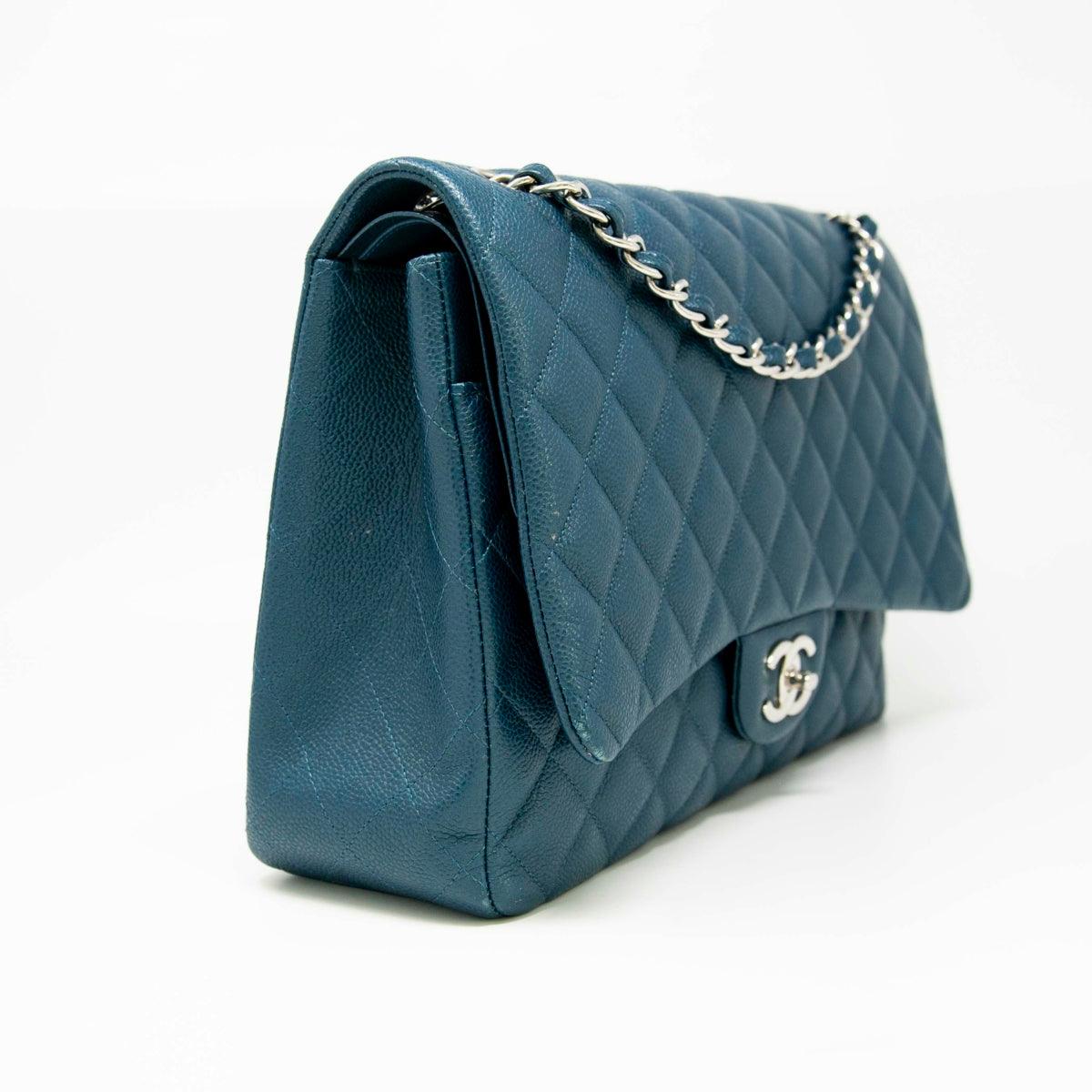 Chanel Blue Maxi Classic Flap Bag - Luxury Quilted Leather Shoulder Bag for Women | Perfect for Evening Parties, Weddings & Special Occasions