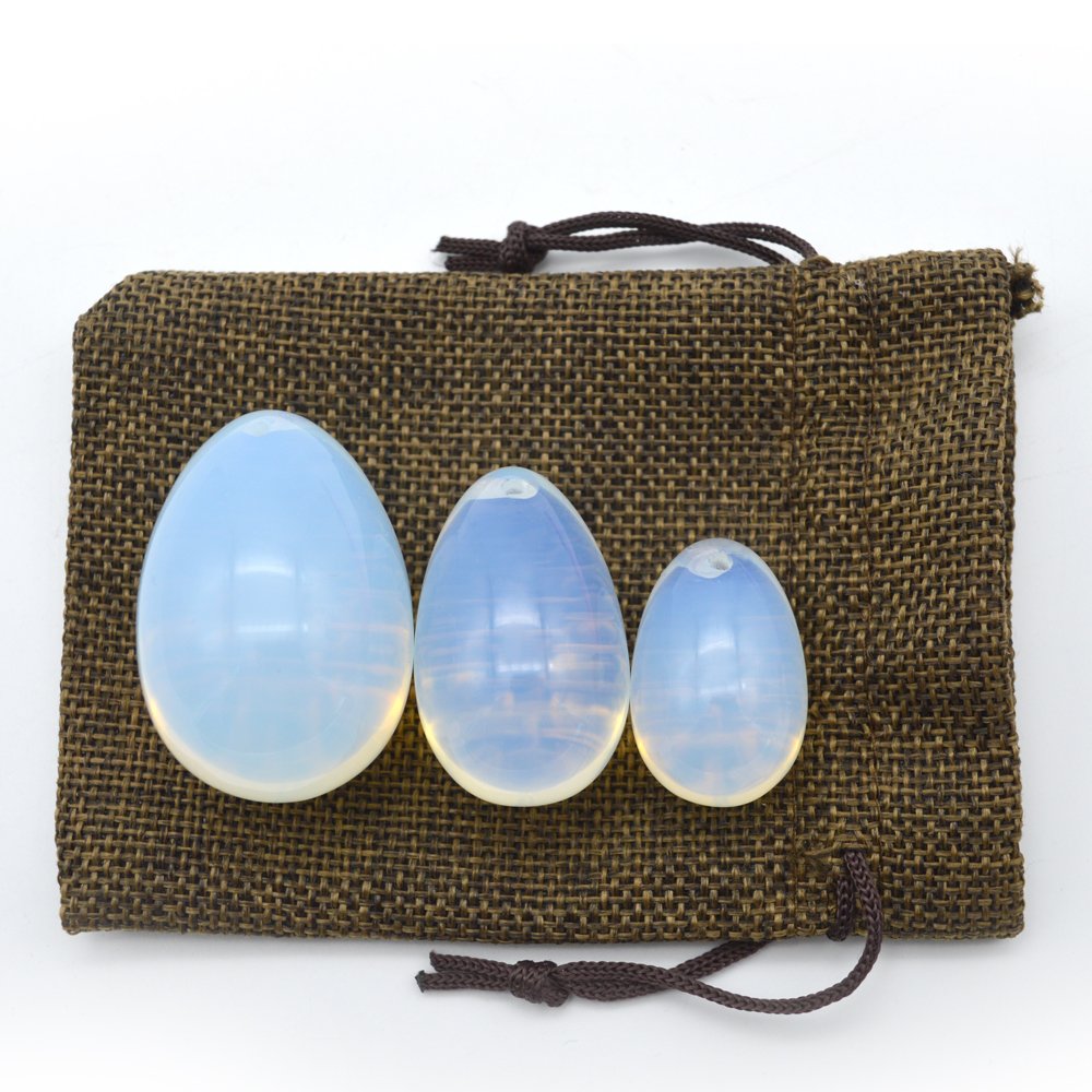 Opal Jade Yoni Eggs Set of 3 - Natural Kegel Exercise Stones for Pelvic Floor Muscle Strengthening & Vaginal Health - Perfect for Women's Wellness, Postpartum Recovery & Tantric Practice