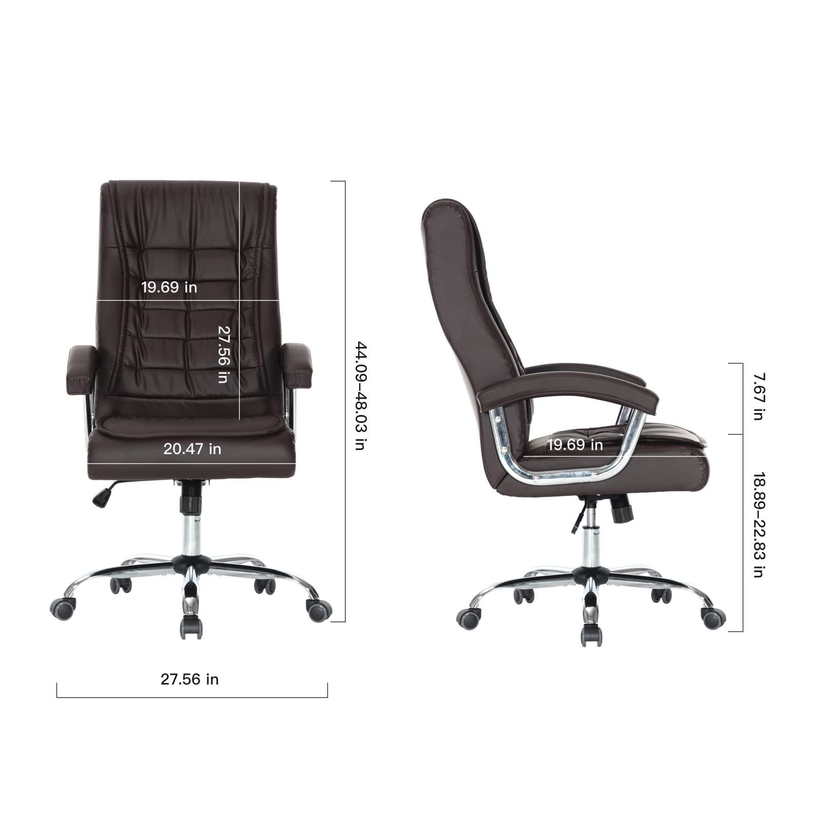 Premium Adjustable Leather Executive Office Chair - High Back Ergonomic Swivel Desk Chair with Padded Armrests & Spring Seat - Supports 350lbs - Perfect for Home Office & Workspaces (Brown)