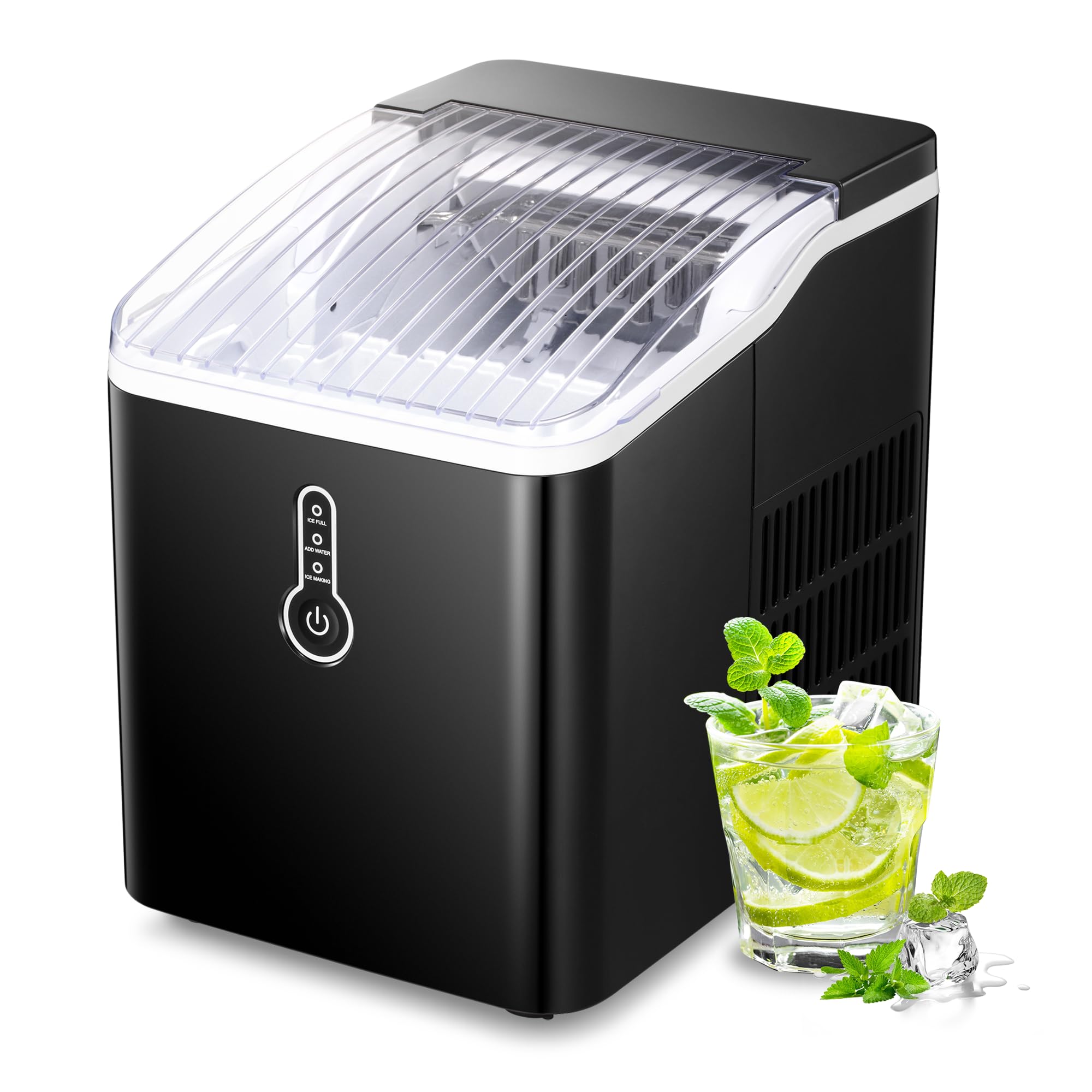 NicBex Countertop Ice Maker Machine - 26Lbs/24H, Self-Cleaning Portable Ice Maker with Ice Scoop & Basket, Makes 9 Cubes in 8 Minutes - Perfect for Home Kitchen, Office, Bar, Parties & Outdoor Events (Black)