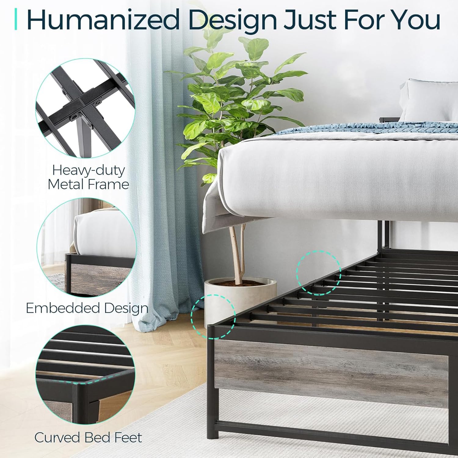 LINSY Queen Size Bed Frame with 4 Storage Drawers, RGB LED Lights & USB Fast Charger - Modern Platform Bed with Headboard, Easy Assembly, No Box Spring Needed (Greige) - Perfect for Small Bedrooms, Guest Rooms & Gaming Setups