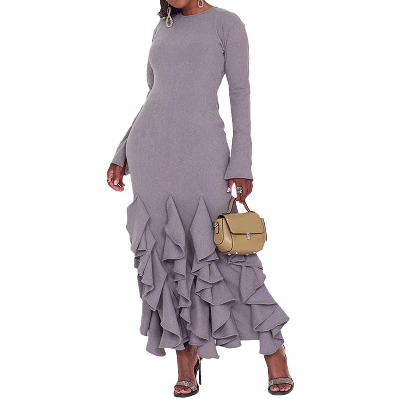 Elegant Ruffled Long Sleeve Wrap Dress for Women - Perfect for Weddings, Parties & Special Occasions