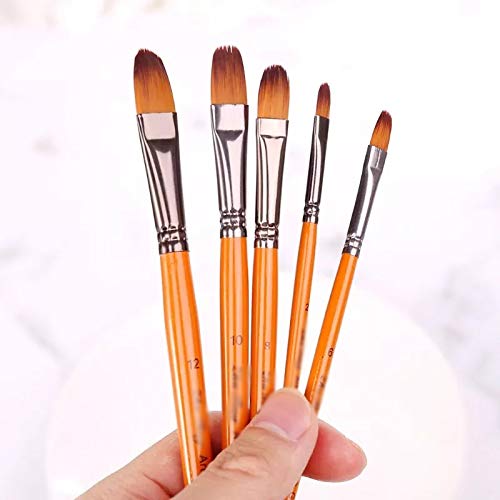 5pcs/Set Professional Filbert Paint Brushes - Fine Nylon Hair for Watercolor, Gouache, Acrylic & Oil Painting - Artist DIY Tools - Perfect for Canvas, Paper & Wood Art Projects