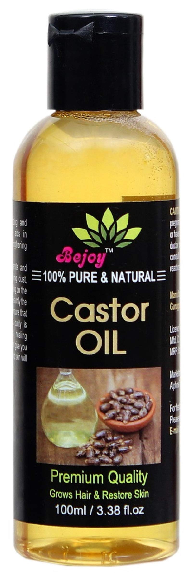 Bejoy 100% Pure Natural Castor Oil for Hair Growth - 3.4oz (100ml) - Cold Pressed, Hexane Free, Promotes Thicker & Longer Hair - Perfect for Scalp Massage & Night Hair Treatment