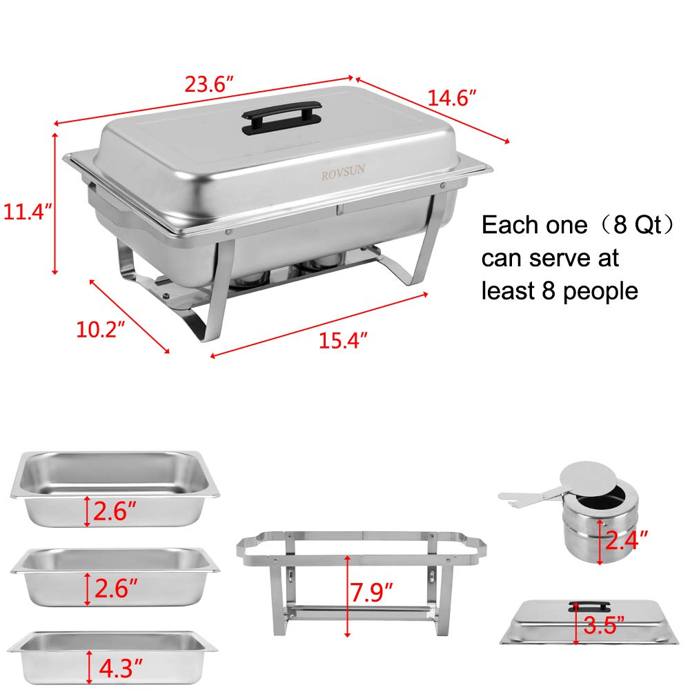 ROVSUN 8 Quart 2 Pack Stainless Steel Chafing Dish Buffet Set - NSF Certified Catering Chafer with 3 Half Size Food Pans & Foldable Frame - Perfect for Restaurants, Parties, Weddings & Buffet Serving