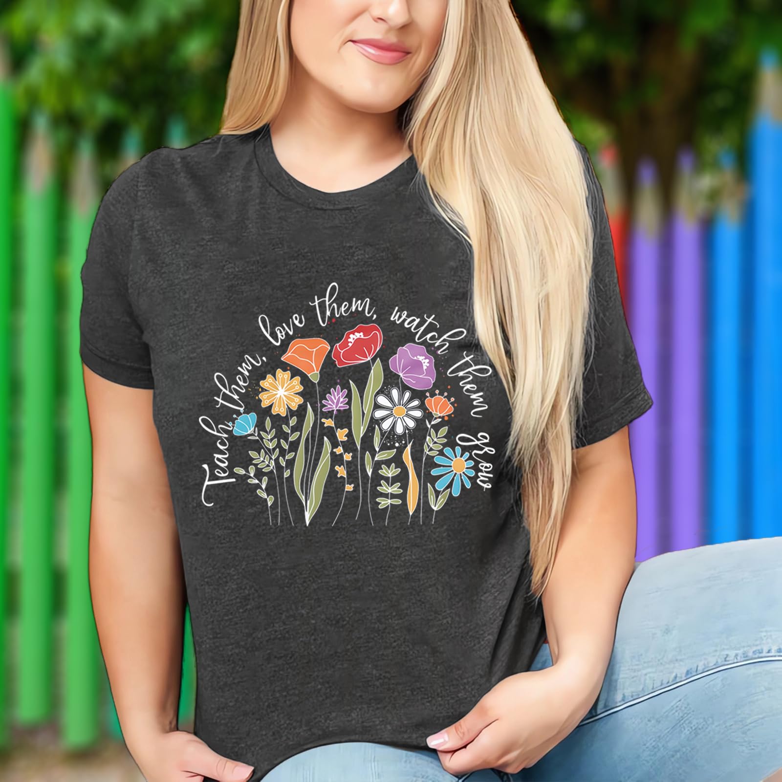 Funny Inspirational Teacher T-Shirt for Women - Floral Graphic Tee with Special Education Quotes - Comfortable Short Sleeve Casual Top for Teachers Day, Classroom & School Events