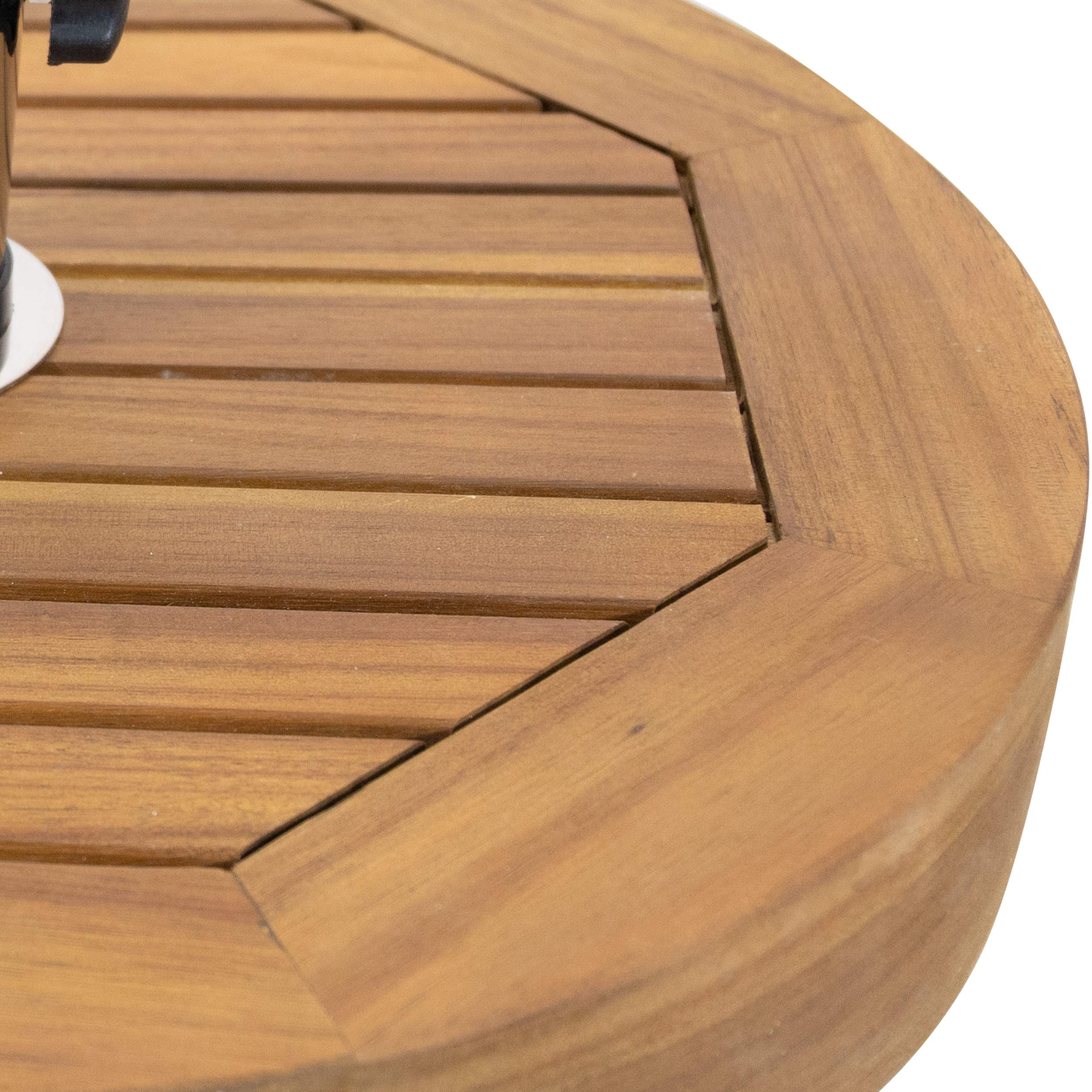 Christopher Knight Home 314641 Ralph Outdoor Umbrella Base - 17.75 Inch Heavy Duty Teak & Stainless Steel Weighted Stand - Perfect for Patio, Poolside, Garden, and Backyard Use
