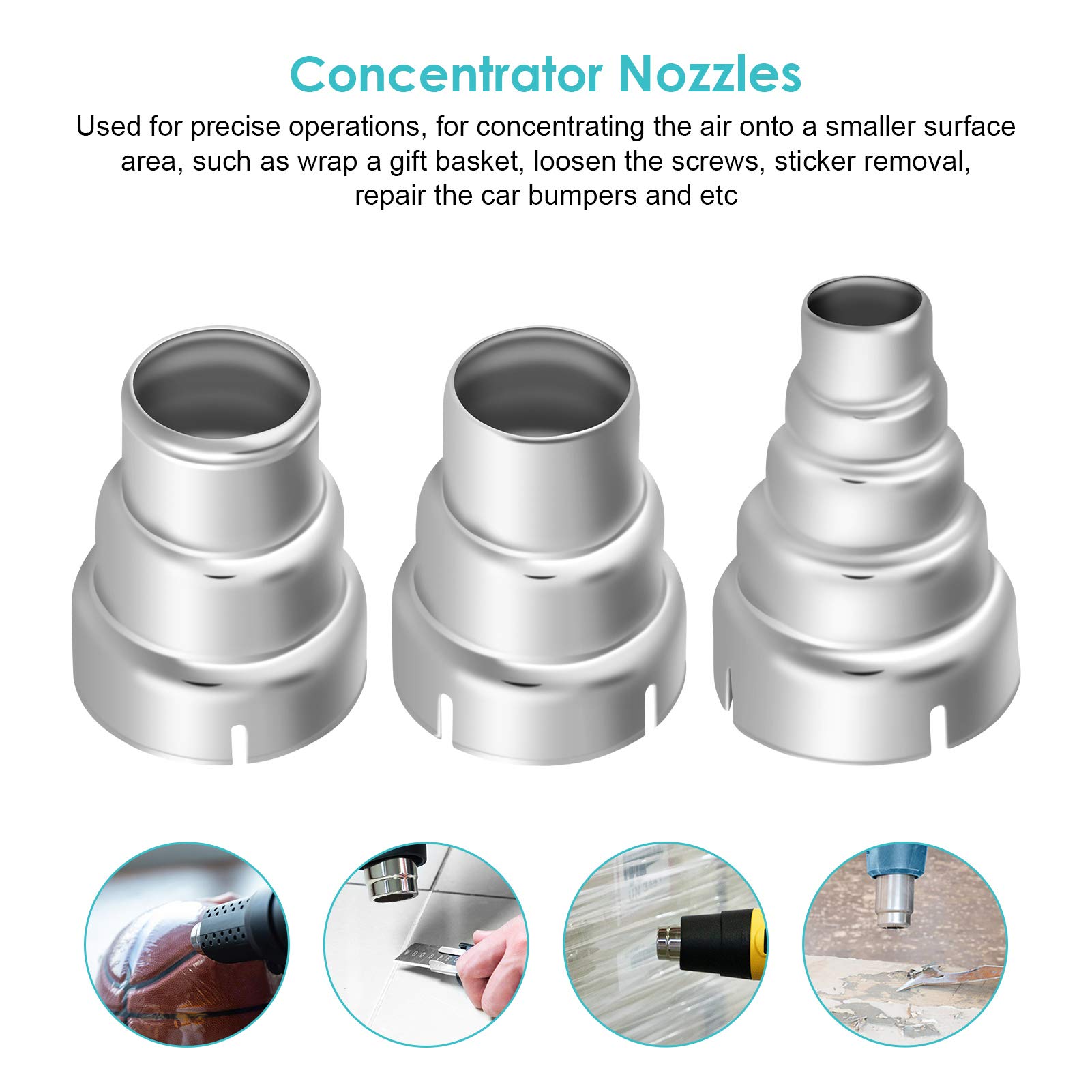 7-Piece 35-40mm Stainless Steel Heat Gun Nozzle Kit - Universal Heat Resistant Nozzles for Hot Air Soldering Station, Welding, Shrink Wrapping & DIY Repairs