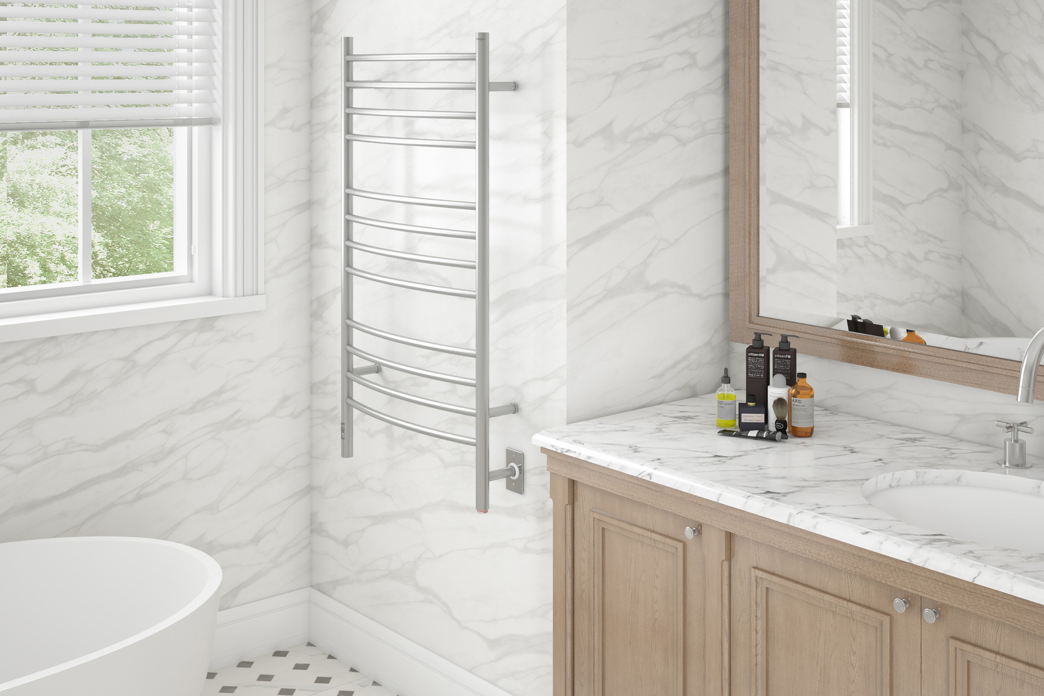 12 Bar Dual Wall Mount Towel Warmer with Integrated Timer - Brushed Stainless Steel - Perfect for Bathrooms, Spas & Luxury Hotels