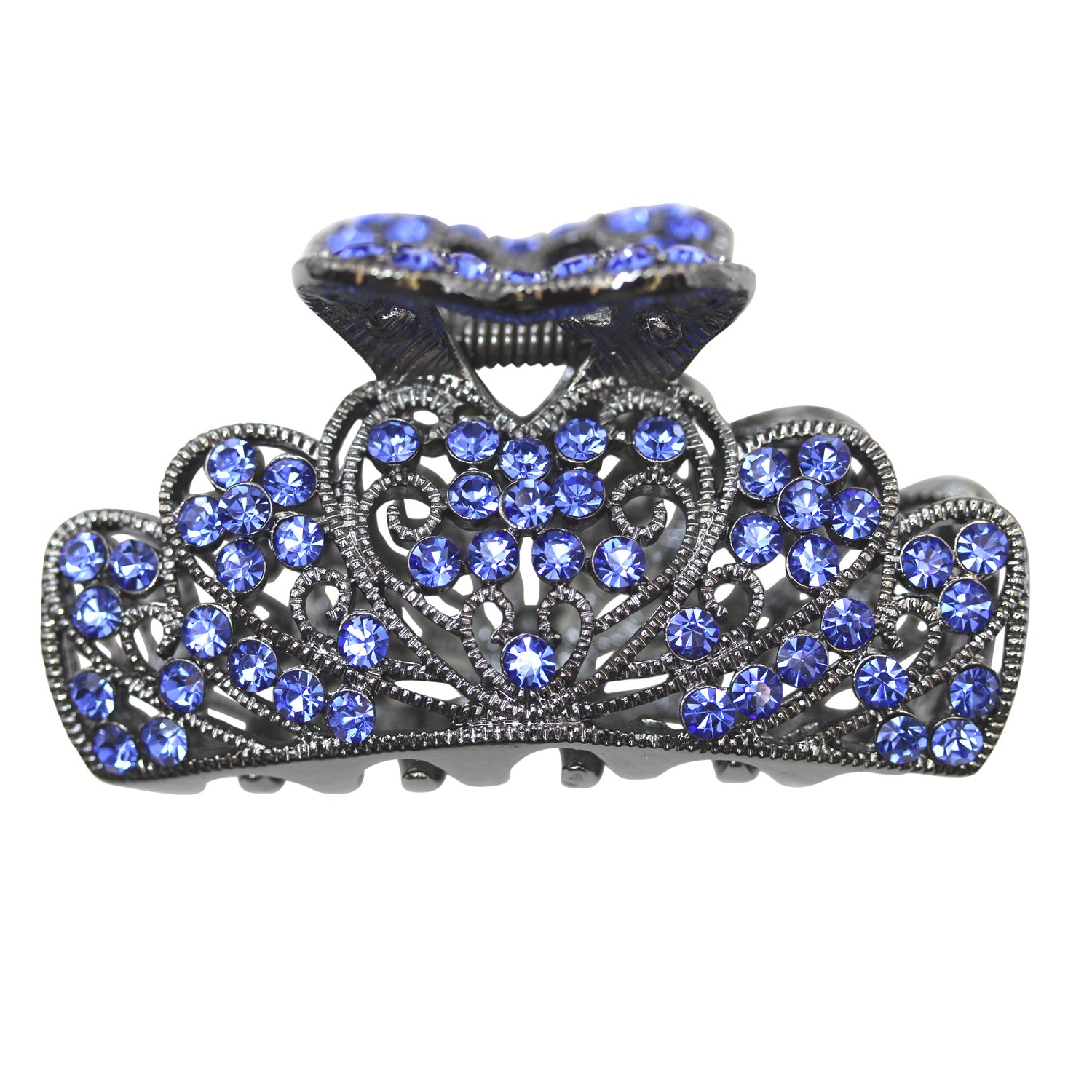 Elegant Blue Crystal Floral Hair Claw Clips for Women | Non-Slip Hair Clips for Long & Thick Hair | Perfect for Weddings, Parties & Everyday Use