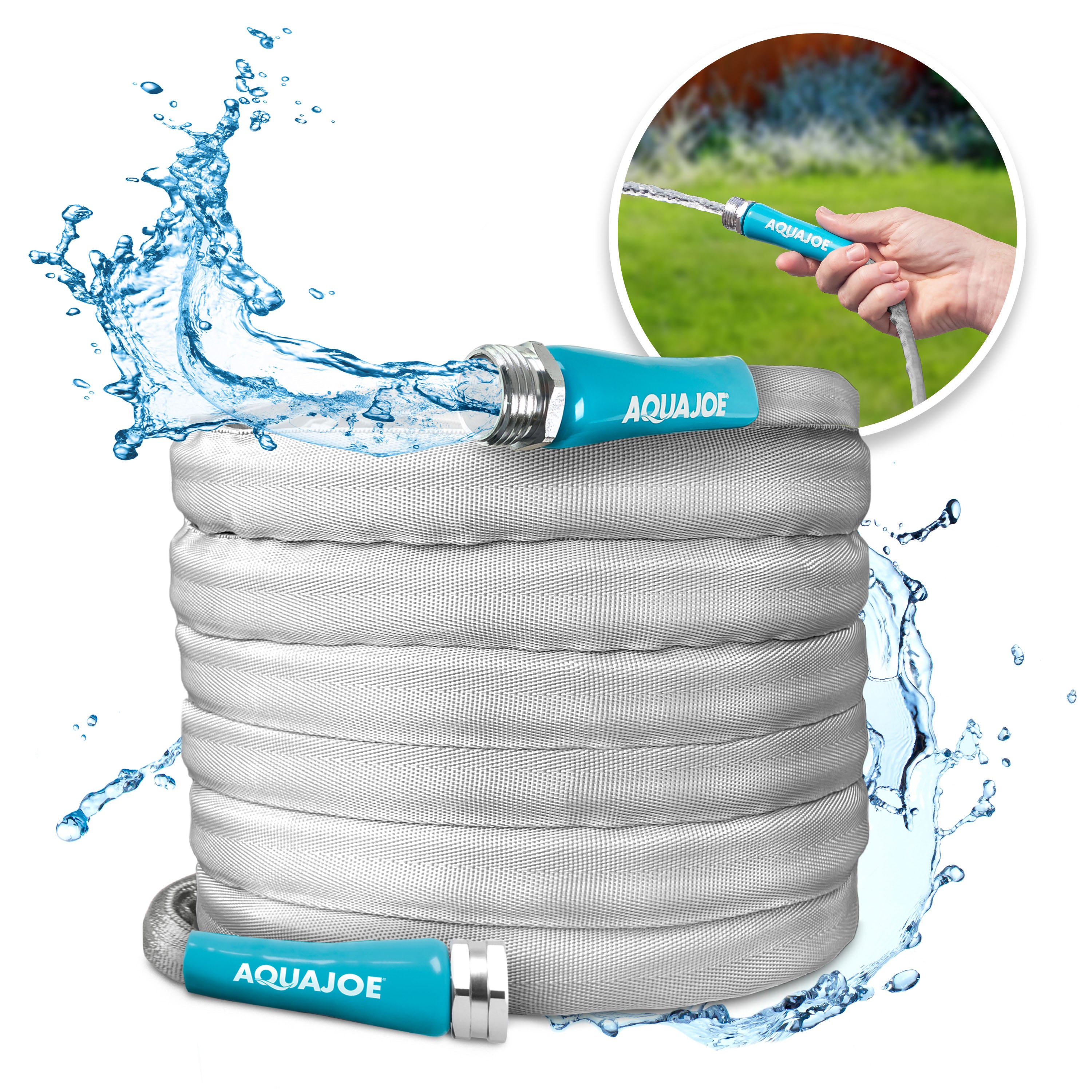 Aqua Joe AJFJH50 PRX Xtreme Fiberjacket 50-Foot Heavy Duty Garden Hose with Metal Fittings - Perfect for Watering Lawns, Washing Cars & Outdoor Cleaning