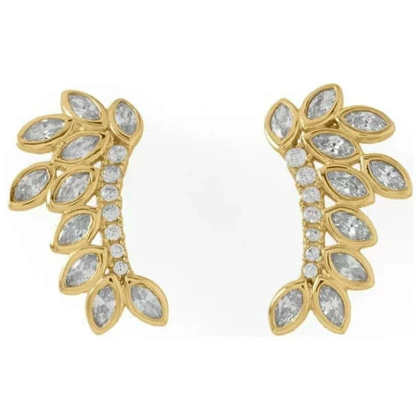 14K Gold Plated Cubic Zirconia Leaf Drop Earrings for Women - Elegant Dangle Jewelry for Parties, Weddings & Everyday Wear