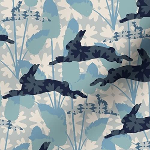 Bunny Tails Blue Green Floral Retro Animal Print Minky Fabric - Soft Plush Material for Sewing Baby Blankets, Quilt Backing & DIY Projects - Perfect for Nursery Decor, Kids Clothing & Home Crafts