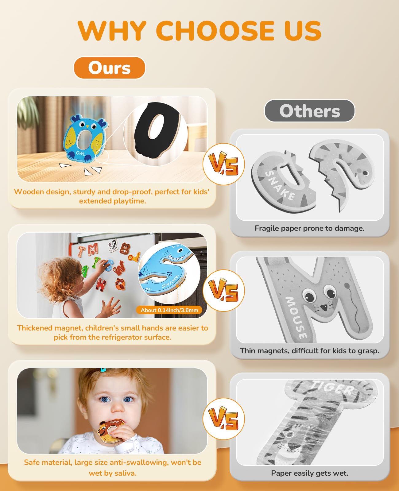 JoyCat Wooden ABC Magnets for Toddlers - 36 Uppercase Letters & Numbers for Fridge Learning & Spelling - Preschool Educational Toy