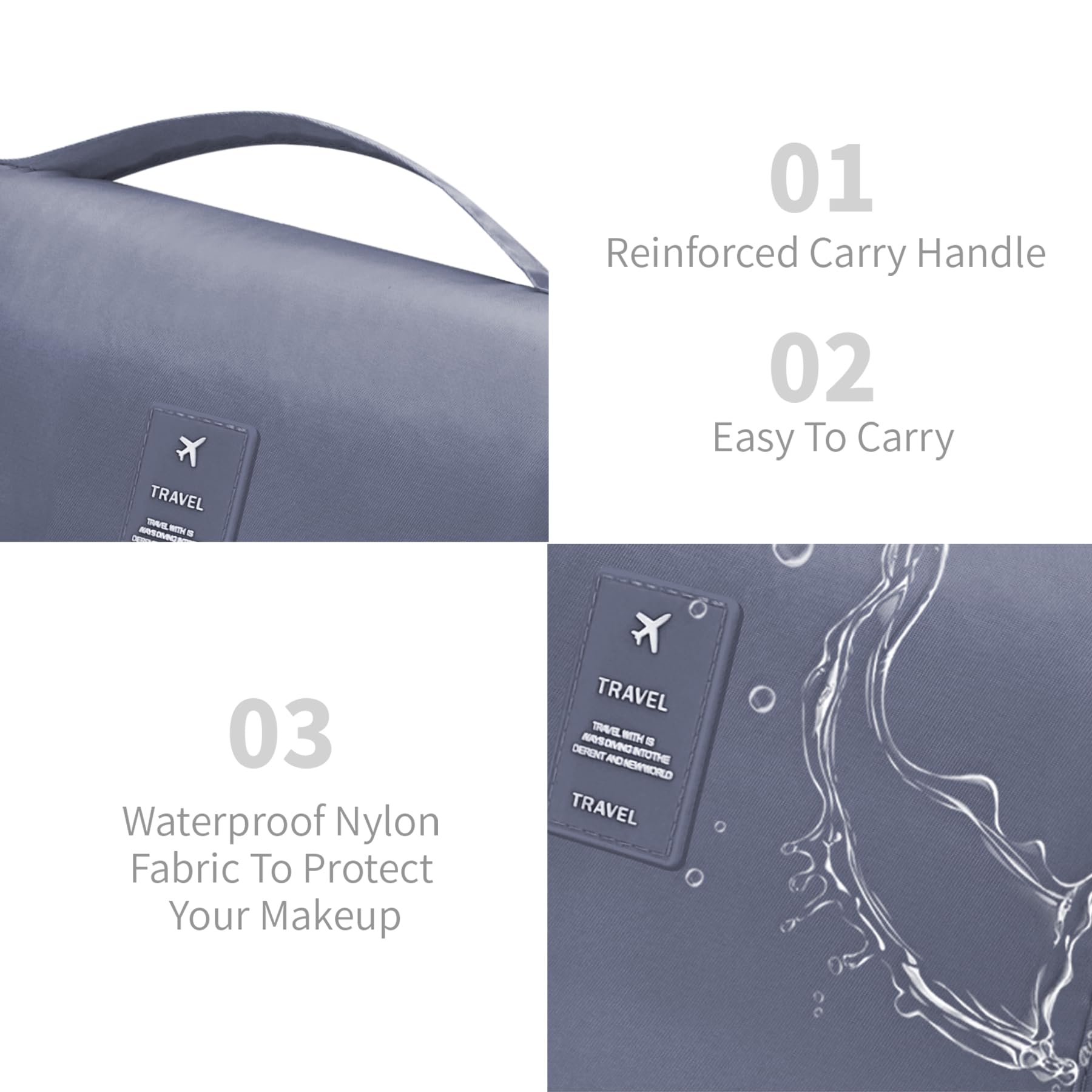 Large Waterproof Hanging Toiletry Bag for Travel - Spacious Cosmetic Organizer with Hook for Men & Women, Perfect for Brushes & Bathroom Essentials (Grey) | Ideal for Airplane Trips, Gym Showers & Weekend Getaways